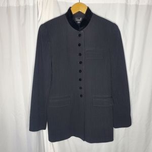 B. Bennett Pinstriped Wool Blend Jacket with Velvet Mandarin Collar Size 6